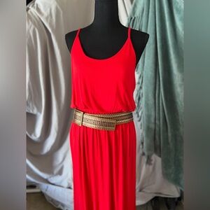Red Ruffled Asymmetrical Midi Sundress
